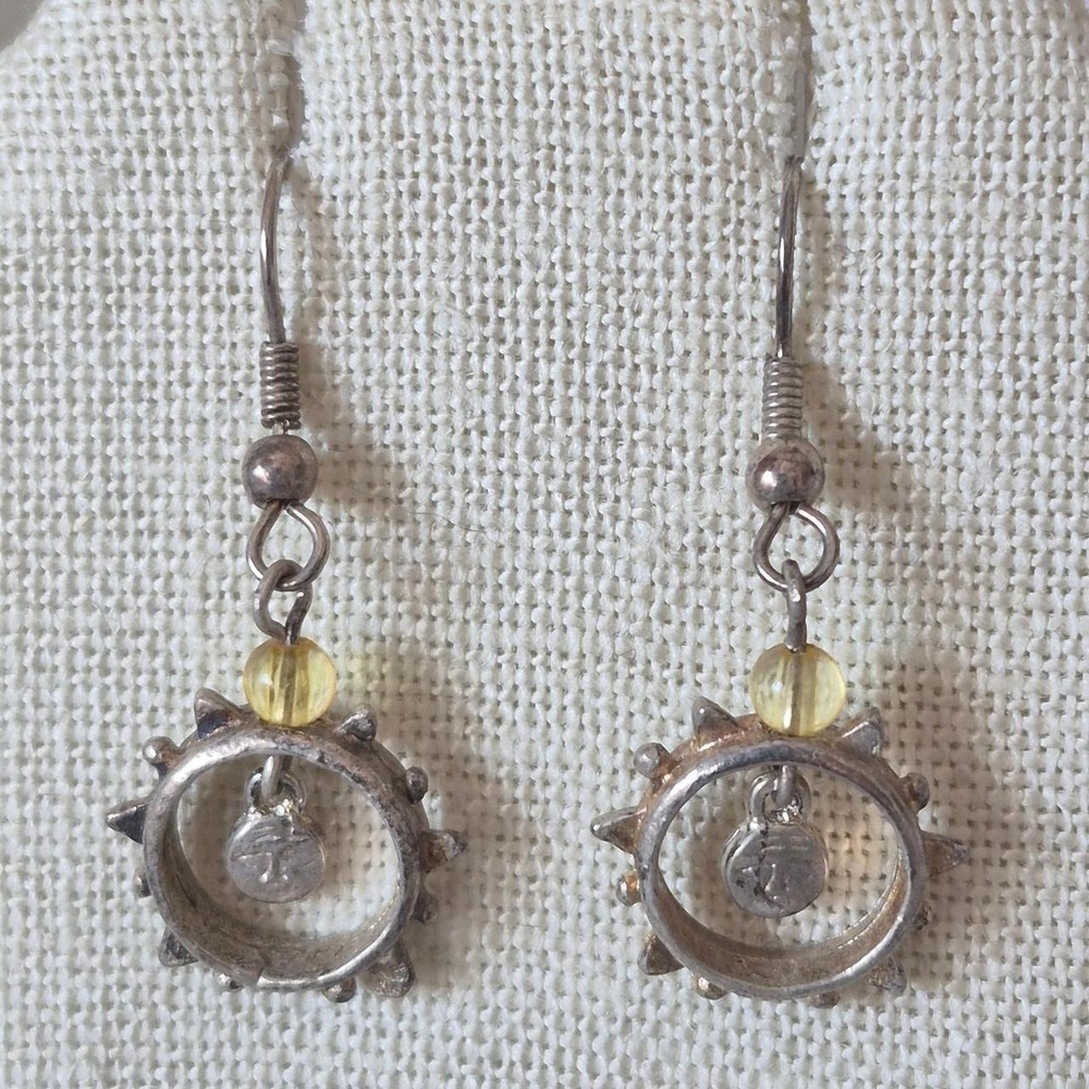 Teen Spirit Vintage 90s Silver Sun Moon Drop Earrings Yellow Bead Celestial